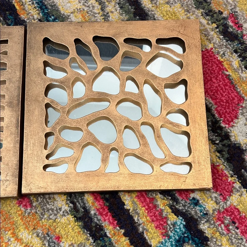 Horchow Bronze-Tone Cutout Mirrored Wall Panels - Set of 2